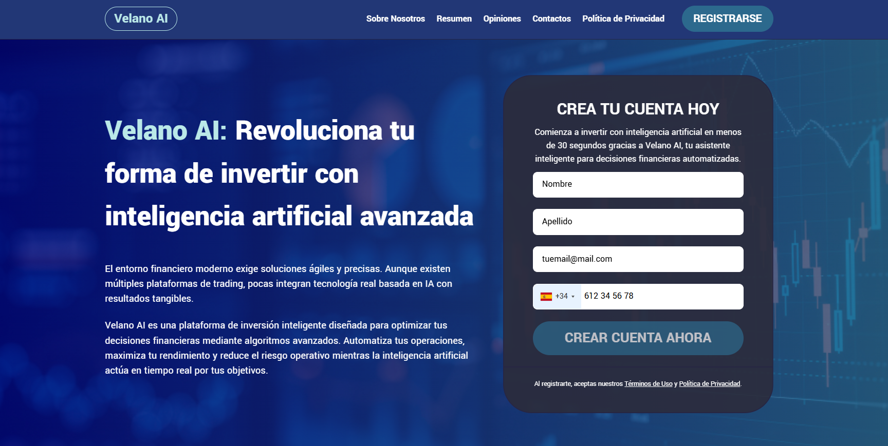 Velano AI plataforma de trading automatizado